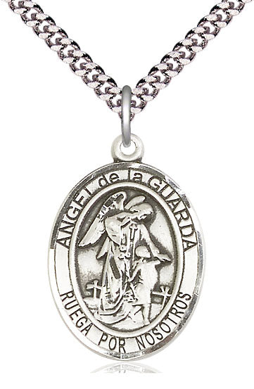 Angel de la Guarda Spanish Medal, Fine Pewter, 1" Oval, Your Choice of Chain, # 17678