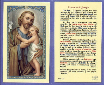 St Joseph Laminated Holy Card, # 99936