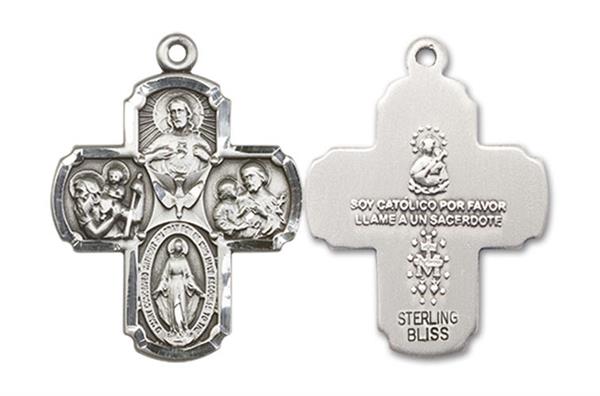 5-way Spanish Medal, Sterling Silver, 15/16", Your Choice of Chain, # 8272
