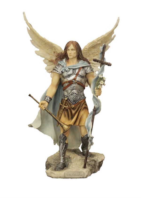 9" St. Gabriel Statue, Hand Painted Resin, # 8282