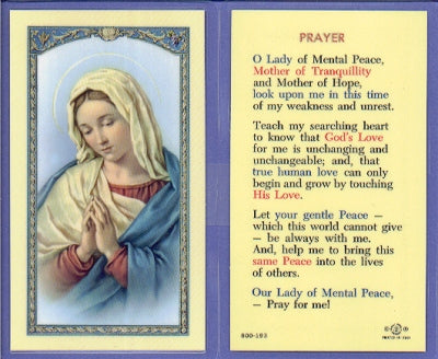 Mental Peace Laminated Holy Card, 25-Pack, # 59062