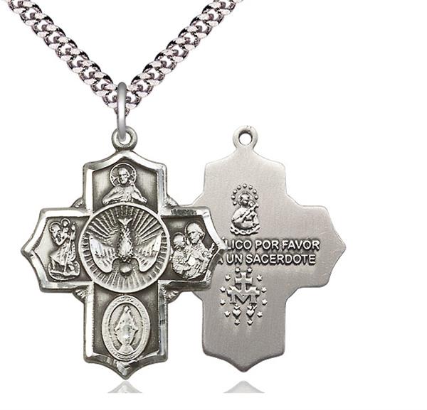 5-way Spanish Medal, Fine Pewter, 1-1/8", Your Choice of Chain, # 17690