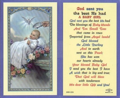 Girl Baptism Laminated Holy Card, 25-Pack, # 59079