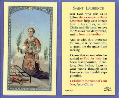 St Laurence Laminated Holy Card, # 99878