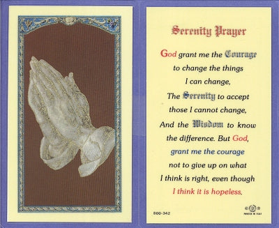 Serenity Prayer, Laminated Holy Card, # 99968