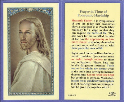Economic Hardship Laminated Holy Card, # 59038