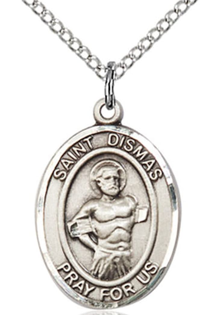 St. Dismas Medal in Fine Pewter, 3/4" tall, Your Choice of Chain # 17009