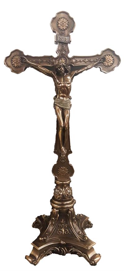 12.5" Double Sided Standing Crucifix, Cold Cast Bronze, #85|