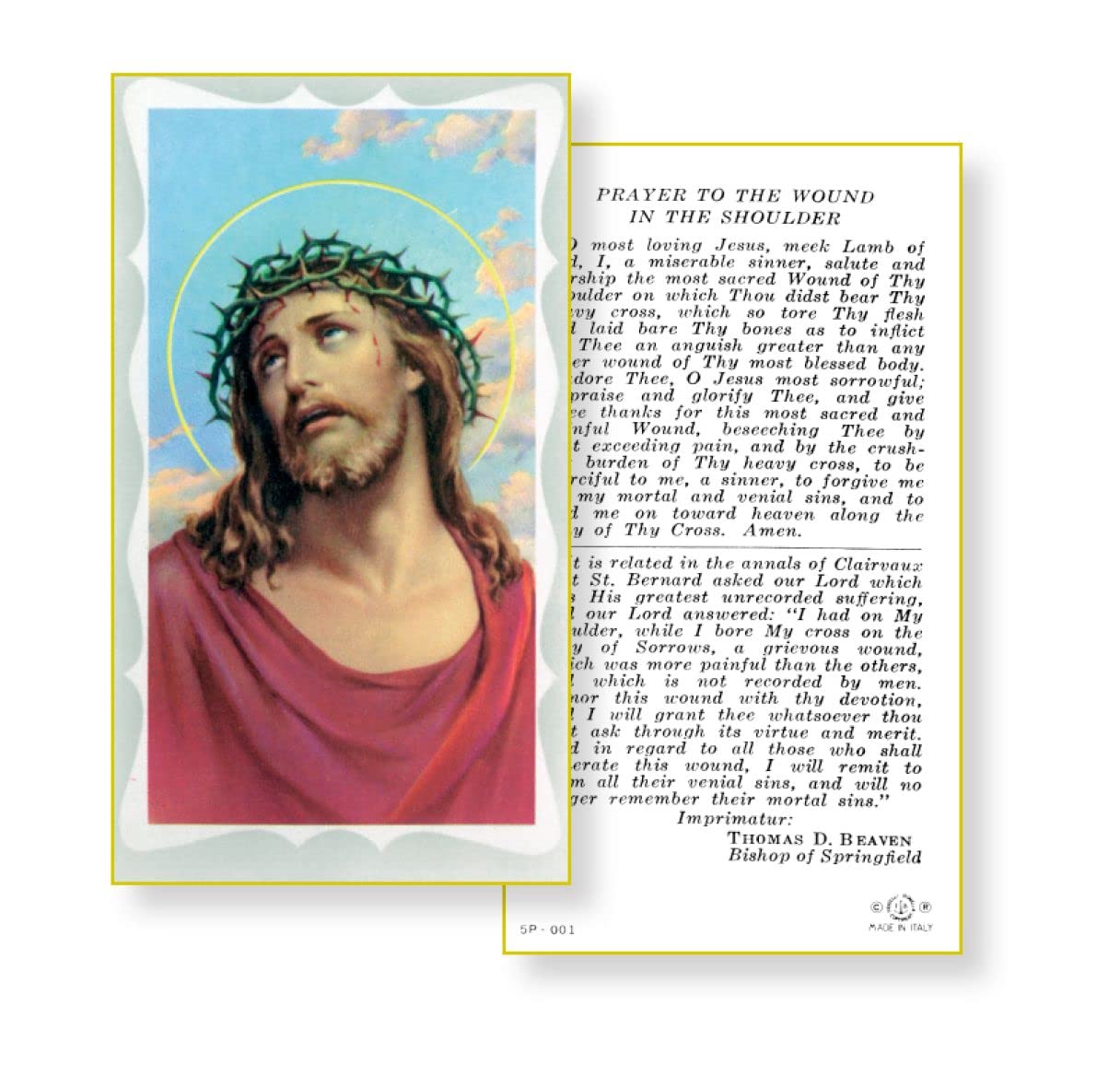 Prayer to Wound on the Shoulder Paper Holy Cards, 2"x4", 100-pack, # 5769