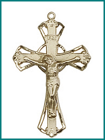 1-1/4" Solid 14kt Gold Crucifix, Free Chain, # 8645