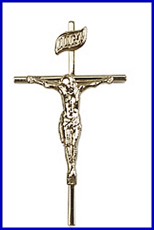 1" Thin Crucifix in Solid 14kt Gold, Free Chain, # 8648