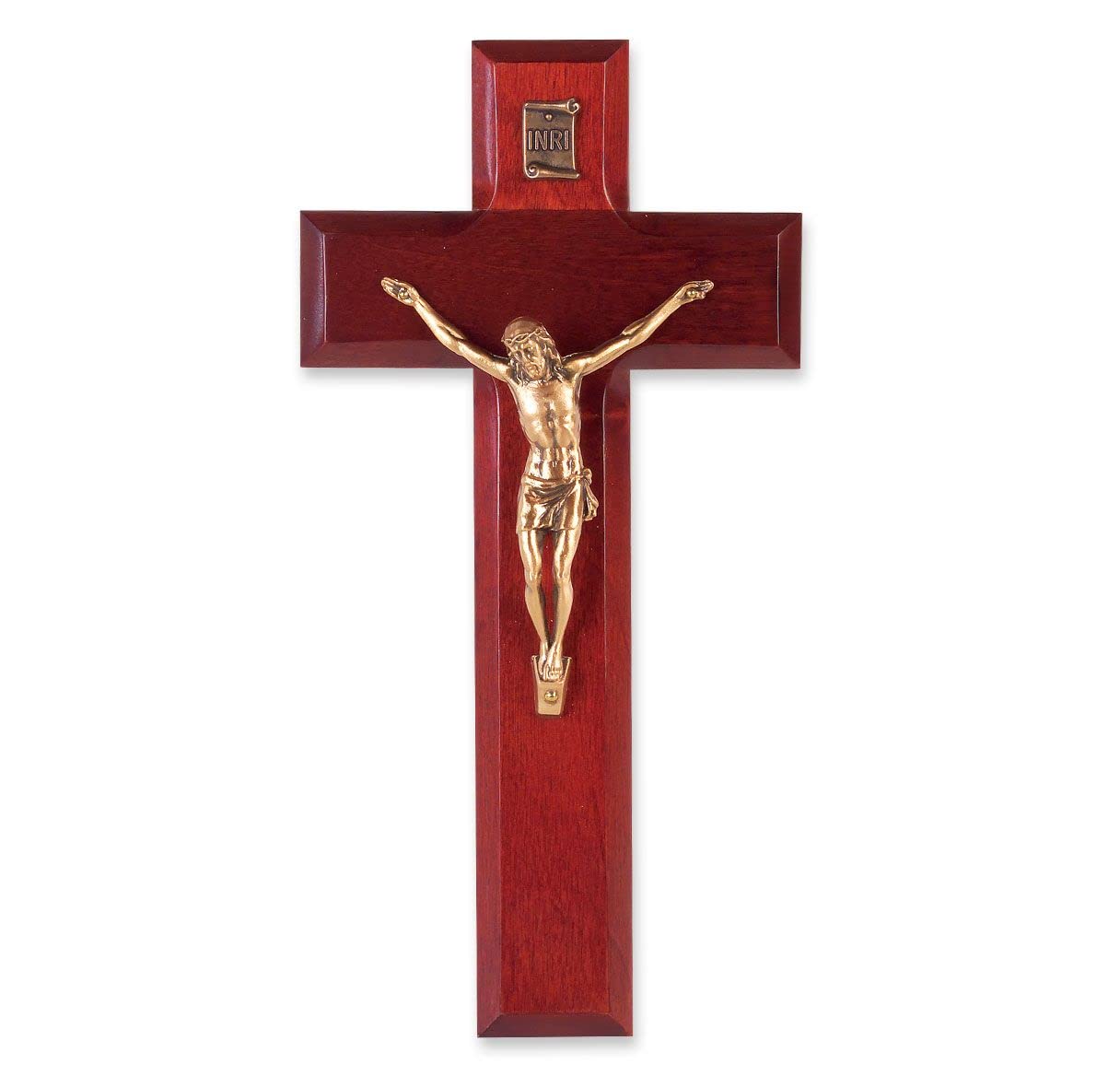 8" Dark Cherry Cross with Antique Silver Plated Corpus Crucifix, # 1306