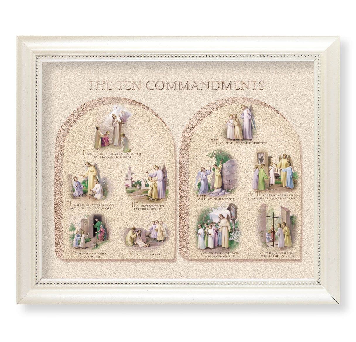 The Ten Commandments Picture, Pearlized White 9-1/2"x11-1/2 Frame, Beaded Lip, Under Glass # 28095