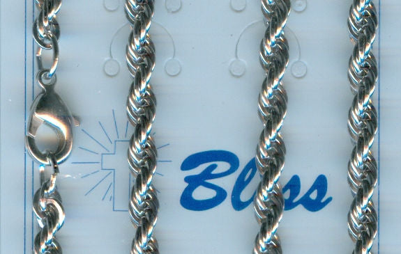 20" Heavy French Rope Chain, 4mm wide, Heavy Rhodium Plate, # 8773-sale