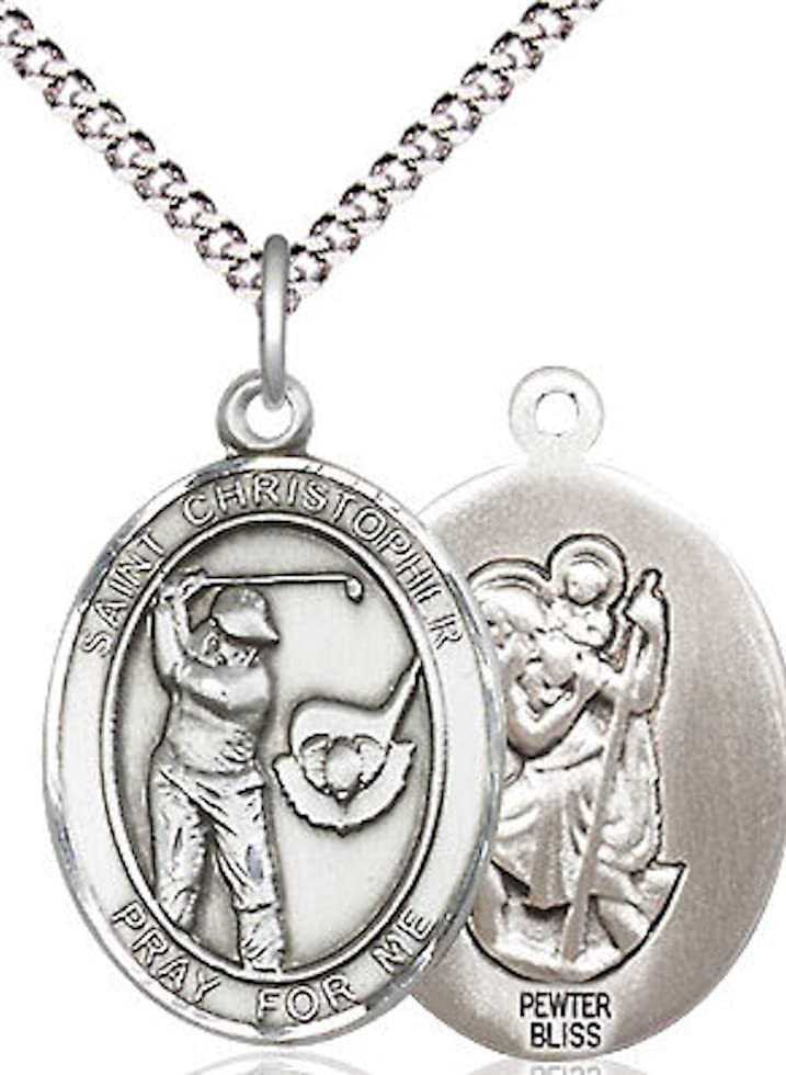 Golf / St. Christopher Medal in Fine Pewter, 3/4", Your Choice of Chain # 17492