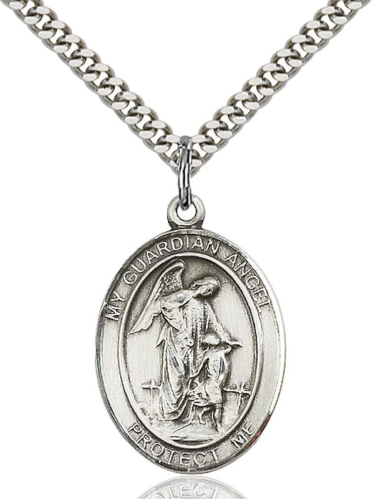 Guardian Angel Medal Necklace in Fine Pewter, 1", Your Choice of Chain, # 3841