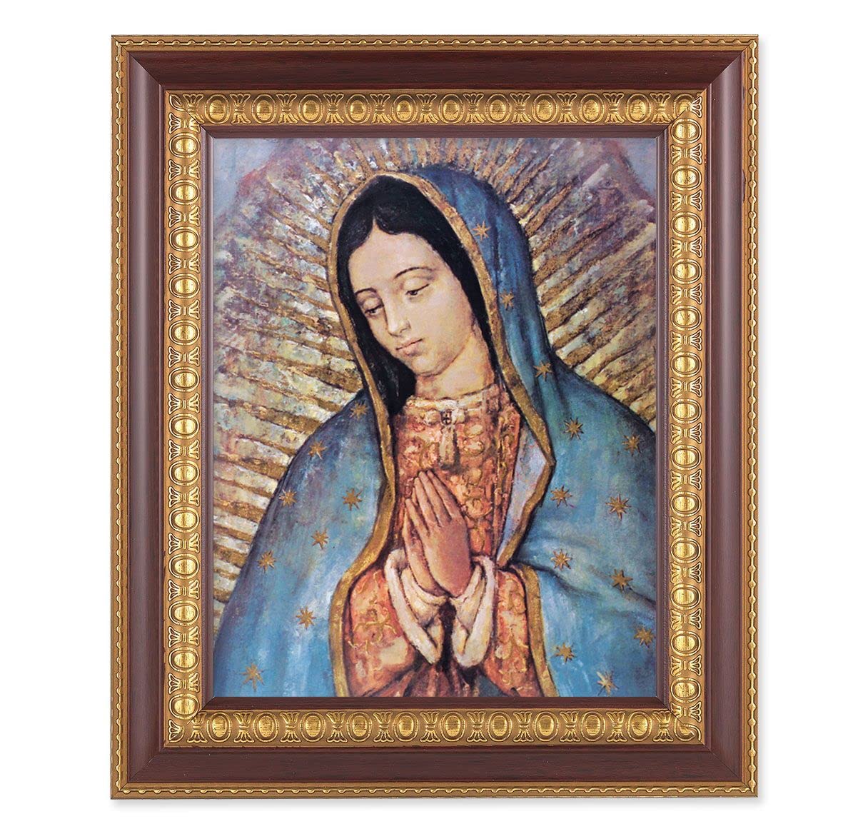Our Lady of Guadalupe, 11-1/2"x13-1/2, Cherry Finish with Gold Egg & Dart Frame, Italian Print Under Glass # 26005