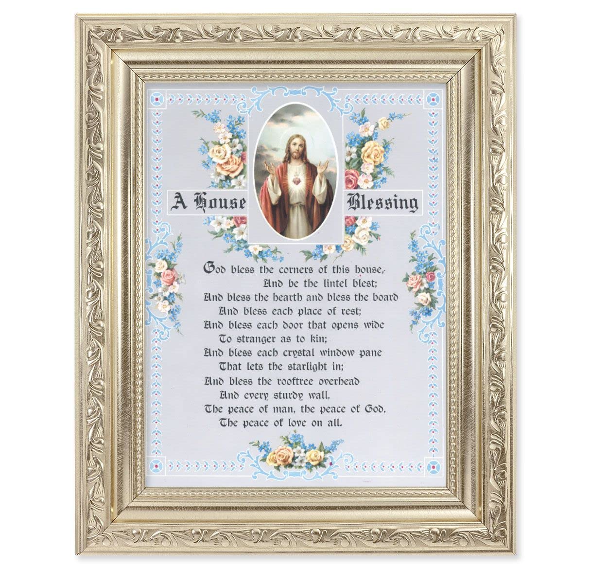 A House Blessing Picture, 8-1/4"x10-1/4 Antique Silver Finish with Acanthus Leaf Detail Under Glass # 27910