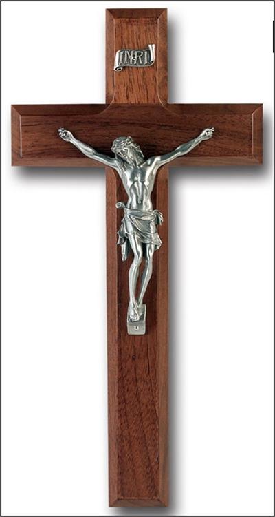 10" Walnut Cross with Genuine Pewter Corpus, # 90000