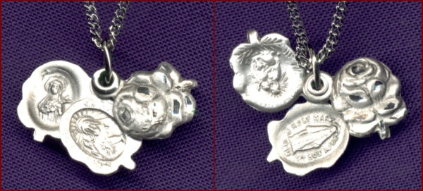 Rose Three Way Medal 7/16" Sterling Silver, Your Choice of Chain, # 95041