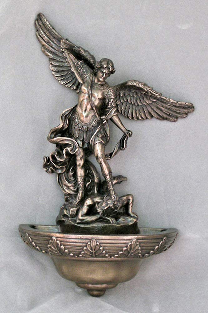 Saint Michael Bronzed Resin Holy Water Font, 9", 96240