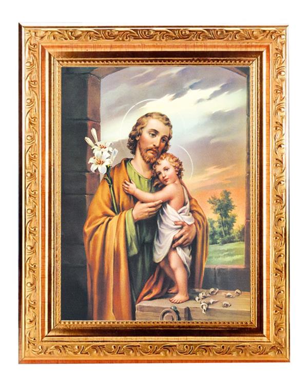 St. Joseph & Child in Antique Gold Frame Under Glass, 6x8" print in 10.25" frame, # 90382