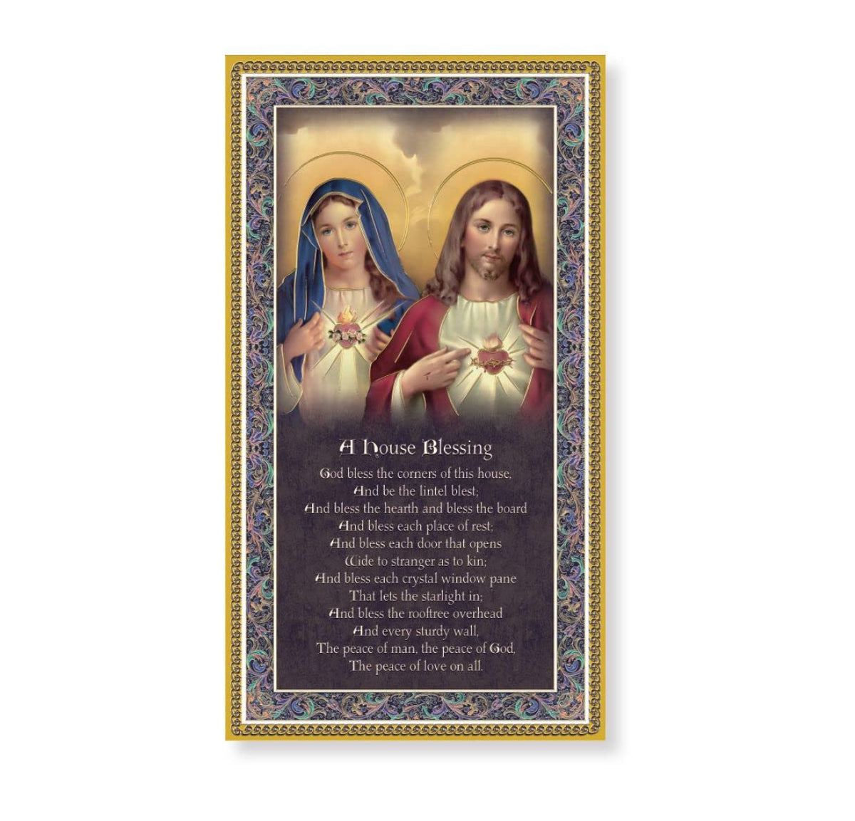 A House Blessing Sacred Heart Immaculate Heart Wood Plaque with Prayer, 5"x9", Made in Italy # 65594