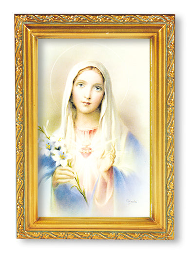 Antique Gold Frame, 5.75"x7.25" overall, Under Glass, Immaculate Heart of Mary, # 90819
