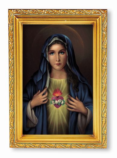 Antique Gold Frame, 5.75"x7.25" overall, Under Glass, Immaculate Heart of Mary, # 90823