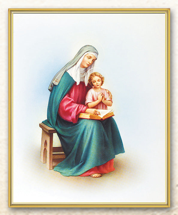St. Anne 8"x10" Gold Framed Mylar Finished Plaque, # 90902