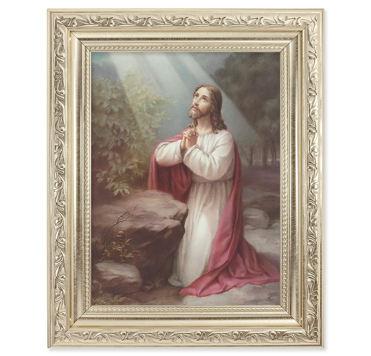 Christ on The Mount of Olives Picture, 8-1/4"x10-1/4 Antique Silver Finish with Acanthus Leaf Detail Under Glass # 27861