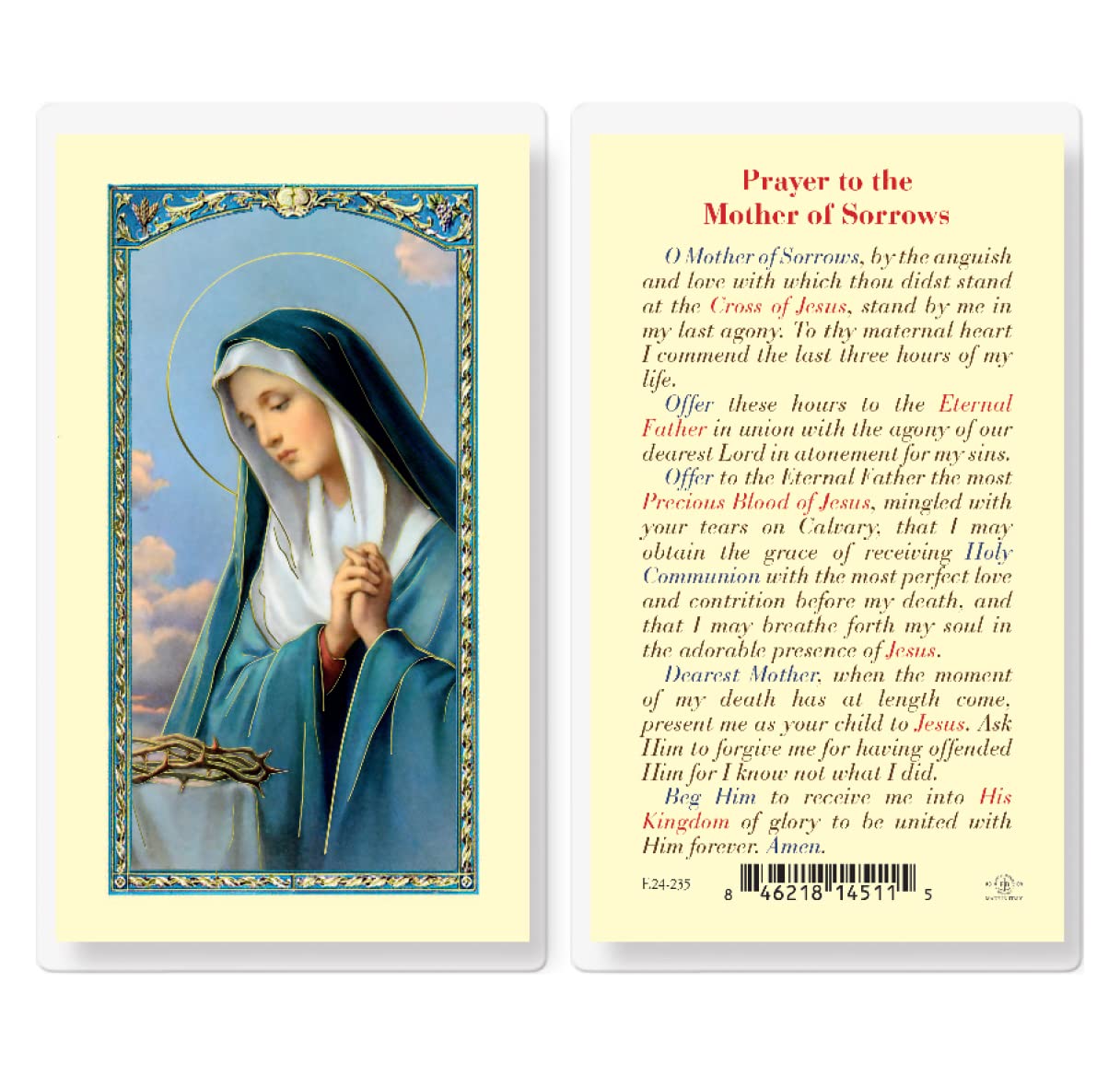 Prayer To The Mother Of Sorrow Laminated Holy Card, 25-Pack, # 99777