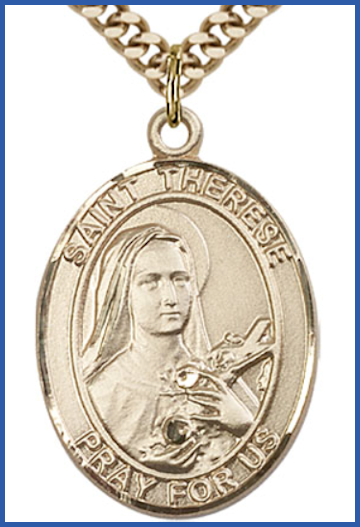 14kt Gold Filled Medal, 1"x3/4", St. Therese of Lisieux, Your Choice of Chain, # 91856