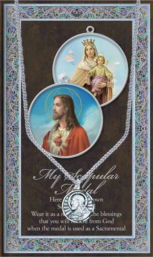 5/8" Pewter Medal with Folding Prayer Card, Scapular Medal, # 93109
