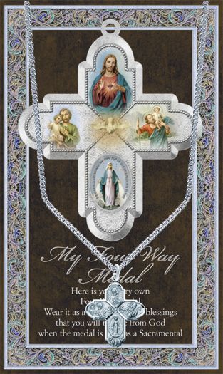 15/16" Pewter Medal with Folding Prayer Card, 4-Way Medal, # 93111
