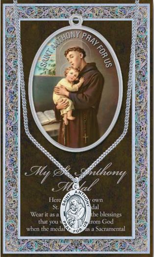 15/16" Pewter Medal with Folding Prayer Card, St. Anthony, # 93115