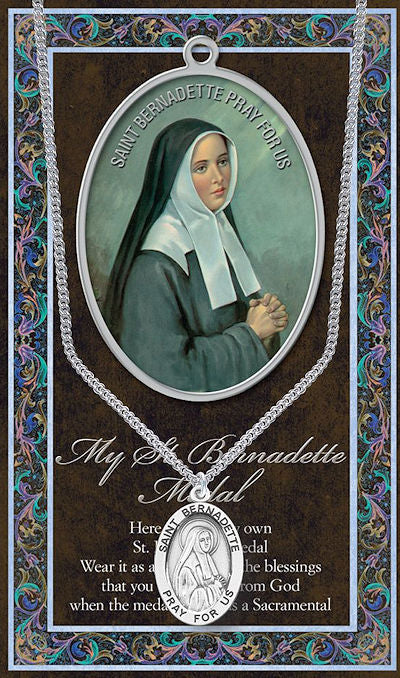 15/16" Pewter Medal with Folding Prayer Card, St. Bernadette, # 93116