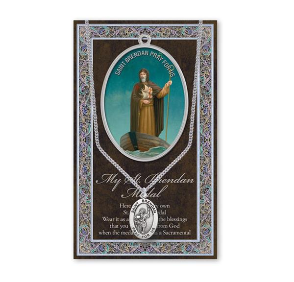 St. Brendan Biography and Folding Picture Card with a Medal & Chain # 93117
