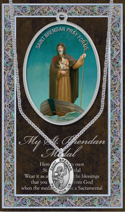 15/16" Pewter Medal with Folding Prayer Card, St. Brendan, # 93117