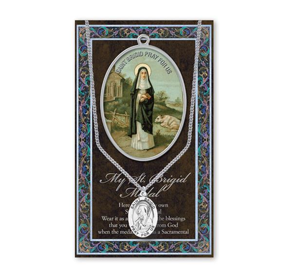 St. Brigid Biography and Folding Picture Card with a Medal & Chain # 93118