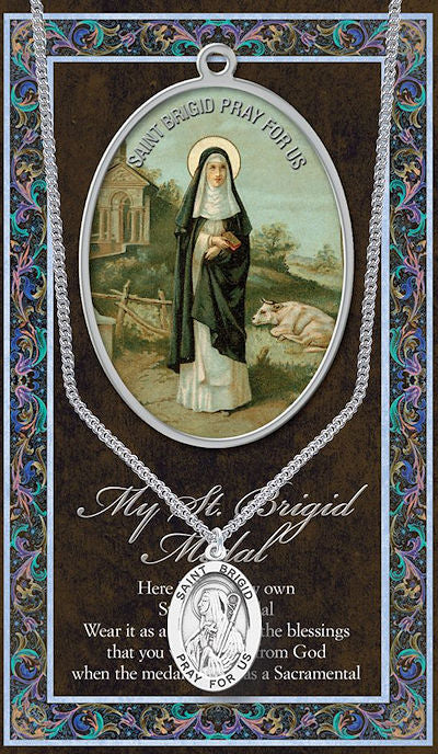 15/16" Pewter Medal with Folding Prayer Card, St. Brigid, # 93118