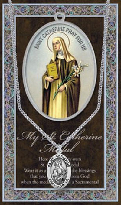 15/16" Pewter Medal with Folding Prayer Card, St. Catherine of Siena, # 93119