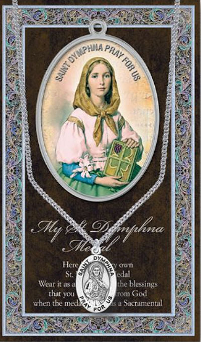 15/16" Pewter Medal with Folding Prayer Card, St. Dymphna, # 93124