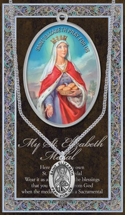 15/16" Pewter Medal with Folding Prayer Card, St. Elizabeth of Hungary, # 93125
