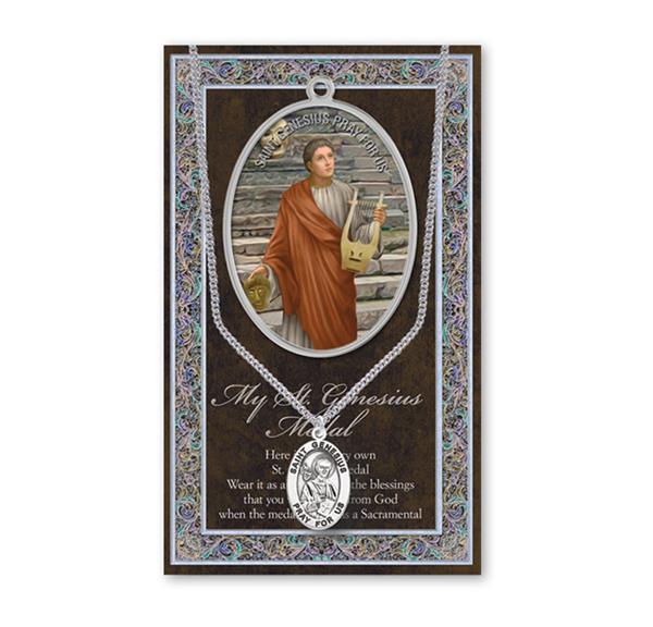 St. Genesius Biography and Folding Picture Card with a Medal & Chain # 93129