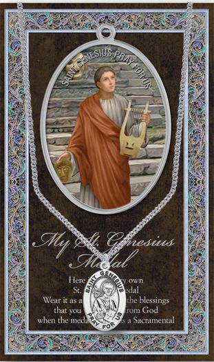 15/16" Pewter Medal with Folding Prayer Card, St. Genesius, # 93129