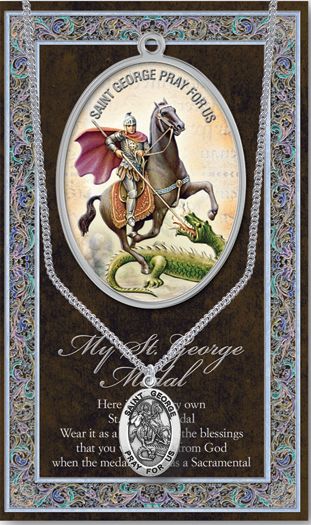 15/16" Pewter Medal with Folding Prayer Card, St. George, # 93130
