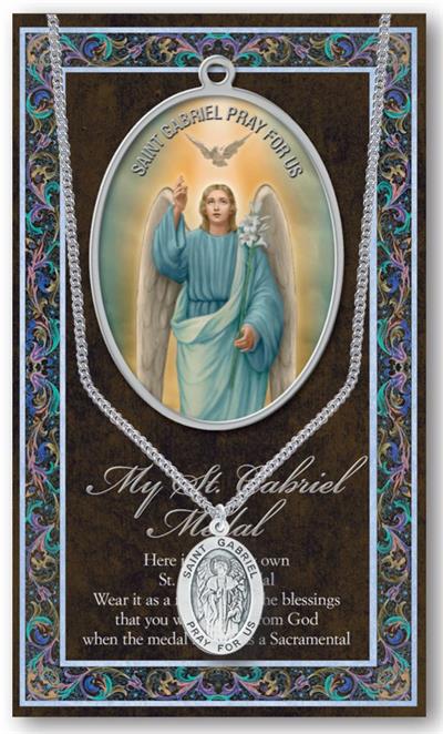 15/16" Pewter Medal with Folding Prayer Card, St. Gabriel the Archangel, # 93131