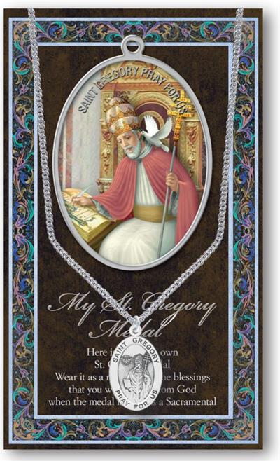 15/16" Pewter Medal with Folding Prayer Card, St. Gregory the Great, # 93133