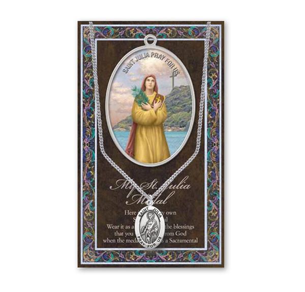 St. Julia Biography and Folding Picture Card with a Medal & Chain # 93138